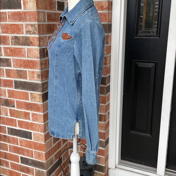 Harley-Davidson Denim Long Sleeve Lace Up Top - Picture 8 of 13